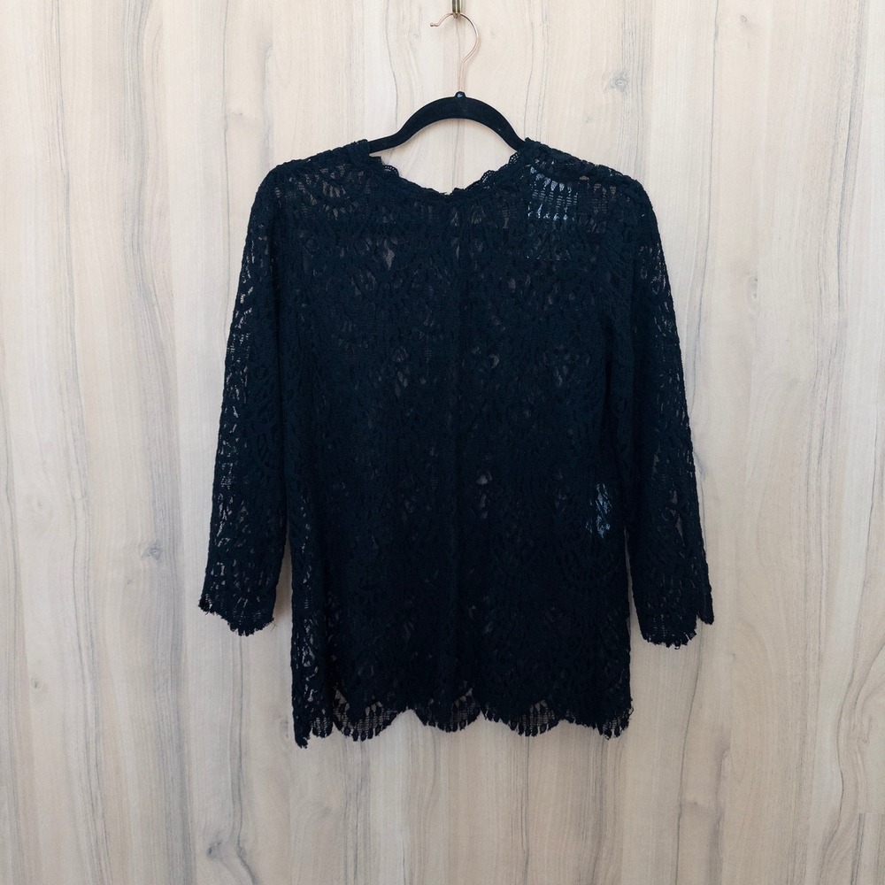 Zara Womens Lace Sheer Top L Black Floral 3/4 Sleeve Whimisgoth Romantic Evening